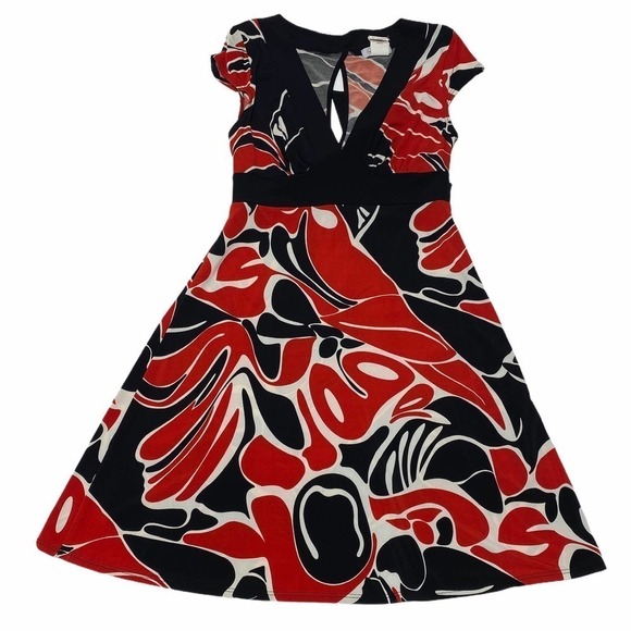 SPEECHLESS Red Black Printed A-Line Dress medium - Picture 9 of 12